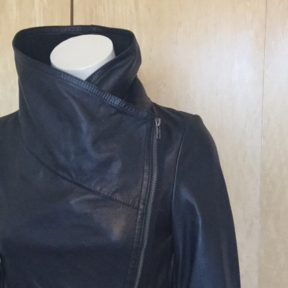 Sabina Black Drape Cardi Leather Jacket - Picture 5 of 8